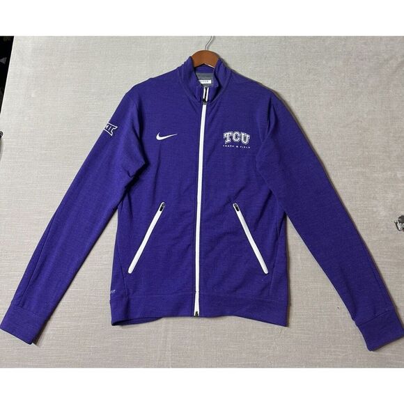 Nike Dri-Fit Full Zip Up Track Jacket TCU Horned Frogs Mens Small Purple Stretch - Picture 1 of 11